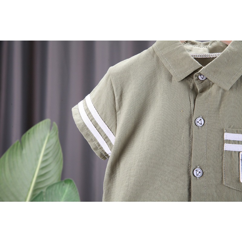 COD setelan kemeja anak laki laki import baju anak laki laki impor kemeja celana pendek motif beruang minimalis fashion import grosir-6