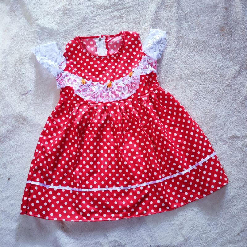 Dress sabrina anak 1 2 tahun polka dress anak tutul (dress sabrina brokat putih KANA)