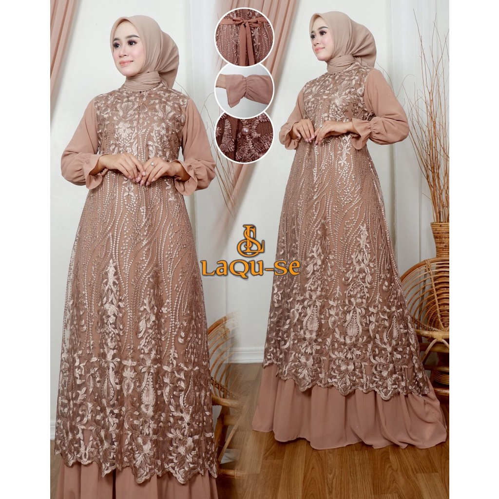 Dress Gamis Kebaya Cantik Modern Mix Ceruty Babydoll Gaun Pesta Kondatangan Wanita Mewah  Gamis Kondangan By Laquse_kebaya2