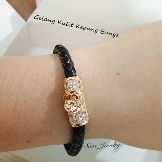 Promo Gelang Kulit Chanel Bunga Hitam Perhiasan Wanita Anti Karat Aksesoris Korea Ready Bestseller