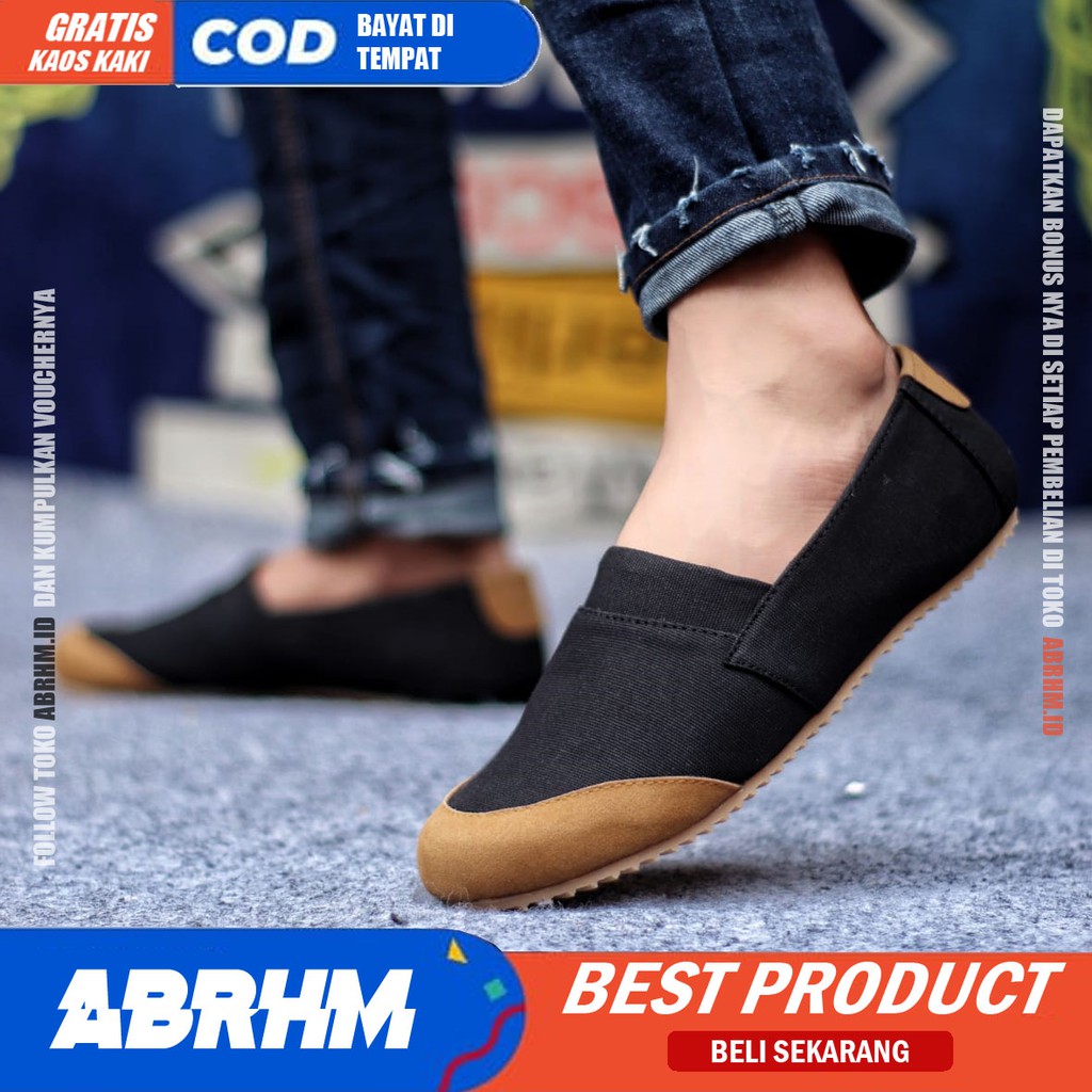 ABRHM X KEN Sepatu Slip On Pria Casual Original Santai Gaya Keren Kekinian Original Murah Terlaris