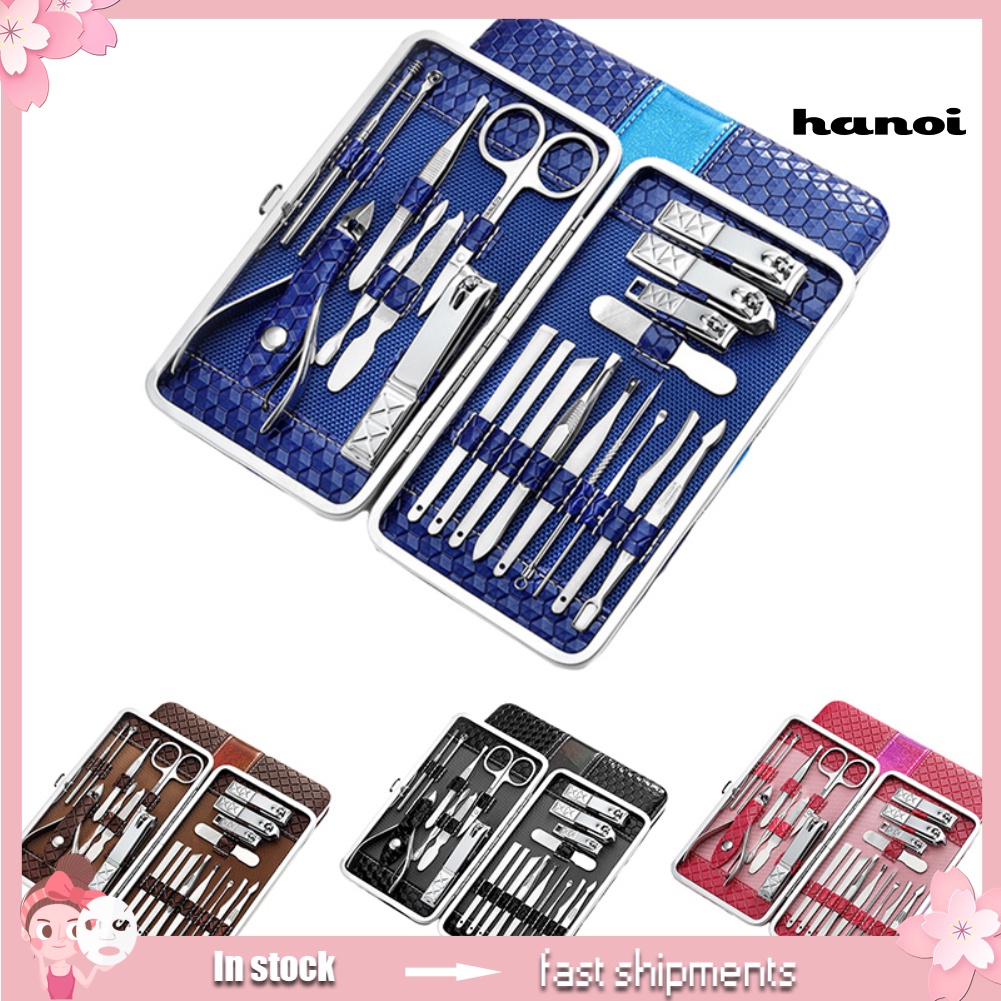 HQTM_21/18Pcs Stainless Nail Clipper Cuticle Nipper Manicure Pedicure Tool with Case