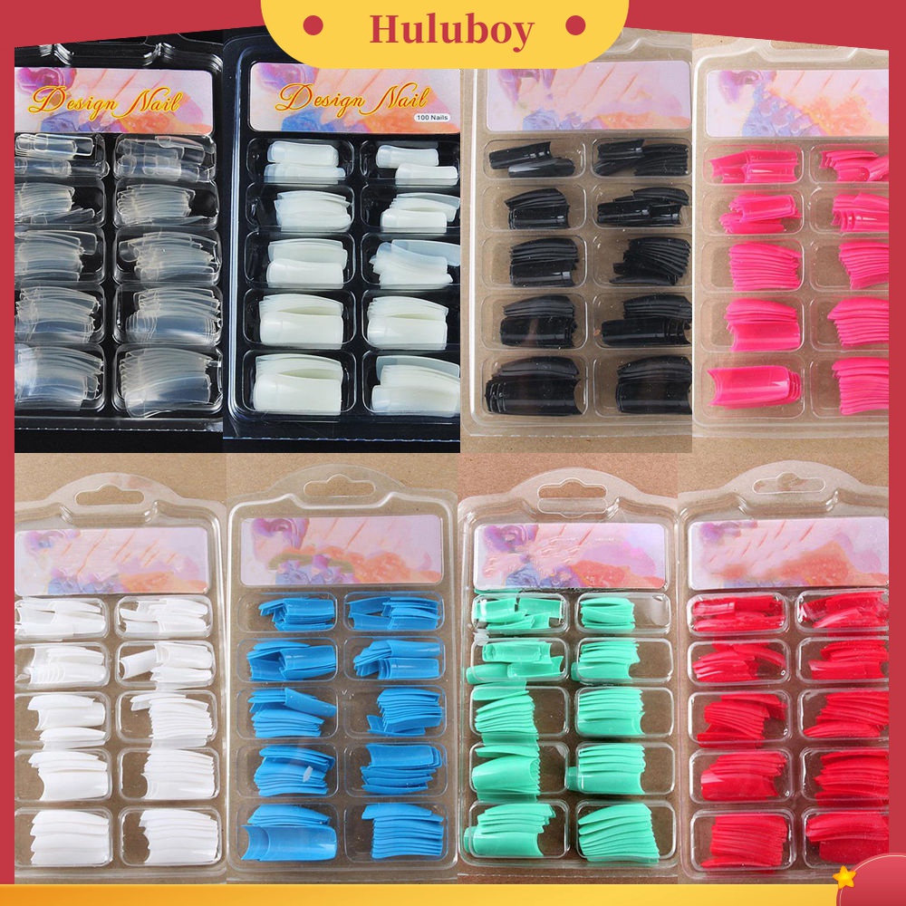 Huluboy Huluboy♡ 100pcs / Kotak Kuku Palsu Panjang Kepala Datar Seamless Ultra Tipis Untuk Dewasa