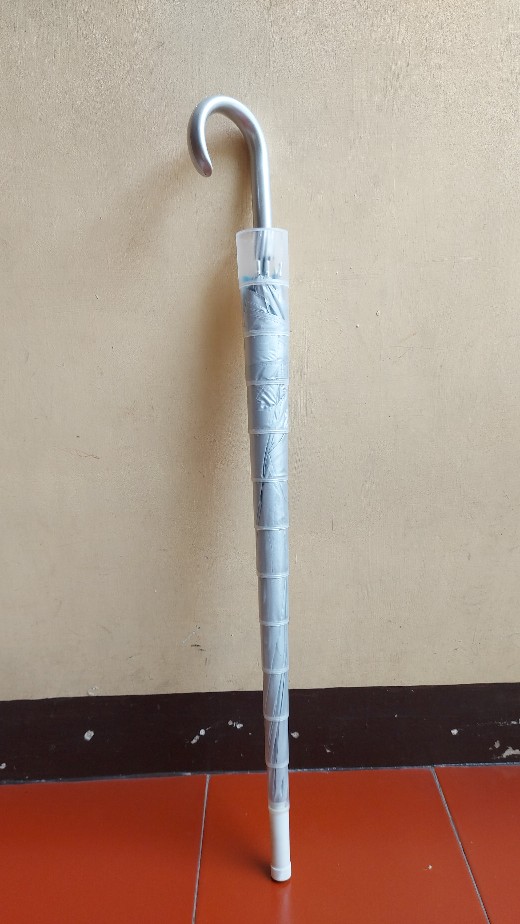 Payung Tongkat Silver Plus Alat Sliding Pelindung Plastik Cover No Drip Unbreakable Awet Tahan Lama