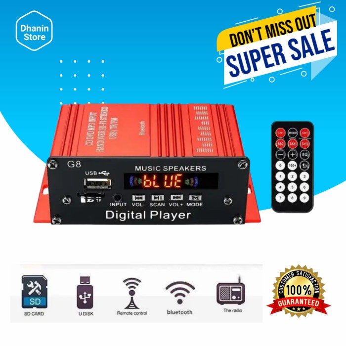 Power Amplifier Amplifer Ampli Mini Bluetooth Mobil Class D Hifi Stereo 12 Volt 200 Watt CLaite Mura