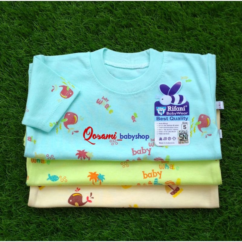 RIFANI 3 pcs Kaos Warna Oblong Pendek Bayi Motif Print Uk S, M, L, XL SNI