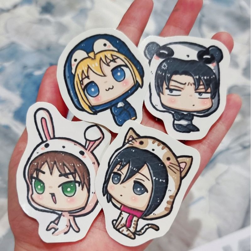 

4 pcs stiker aot cute sticker set attack on titan anime shingeki no kyojin snk