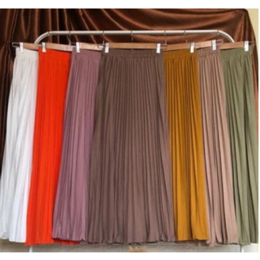 Rok Plisket Polos - Merah Bata