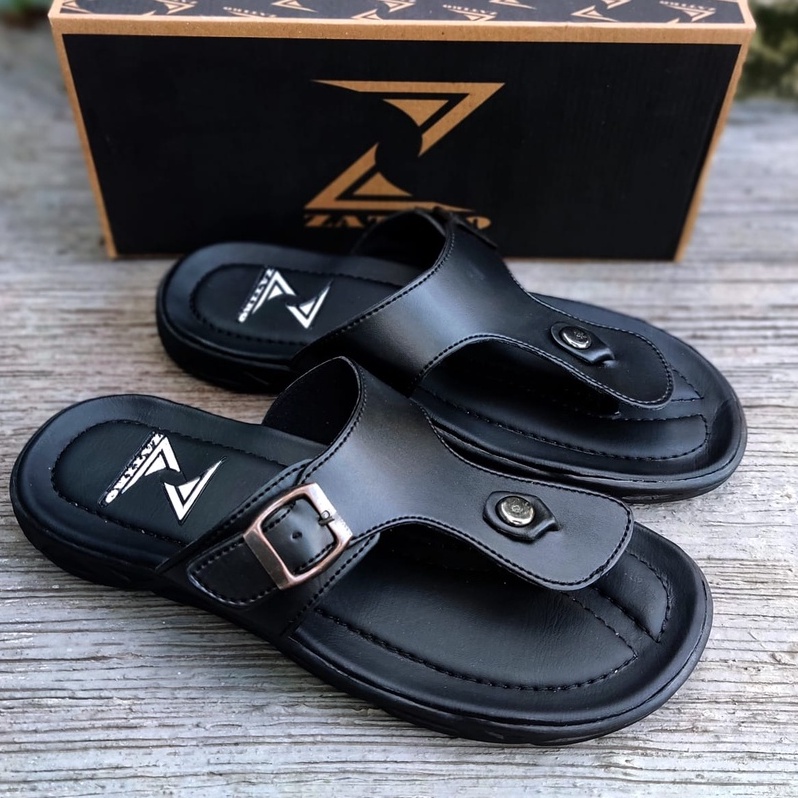 Sendal pria kulit japit original sandal jepit hitam ZATIRO cowok laki dewasa model slide casual bapak2 buat acara resmi jagong lebaran branded