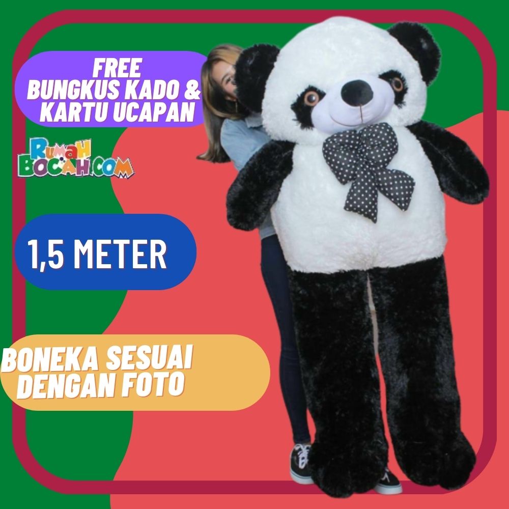 Boneka Panda 1,5 m meter Jumbo Besar Panda Super Jumbo Pita untuk Kado Ulang Tahun Kado Anniversary Kado Valentine Kado Imlek Anak Pacar Teman Sahabat Laki Perempuan Pria Wanita Cowok Cewek Gemoy Bungkus Kado COD