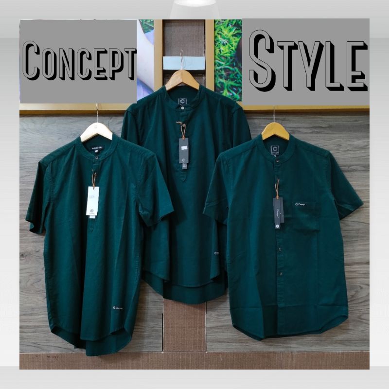 Kemeja Pria Kasual Original Concept Hijau Botol. Kemeja Pria Hijau Gelap Lengan Pendek Lengan Panjan