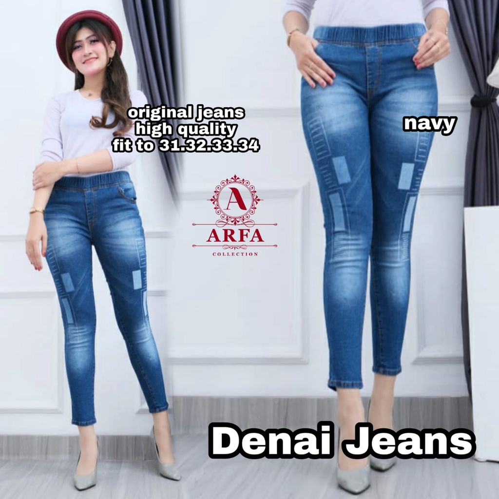 LESTY PANTS CELANA JEGGING JEANS LASER KOTAK FULL KARET_GIARSYA