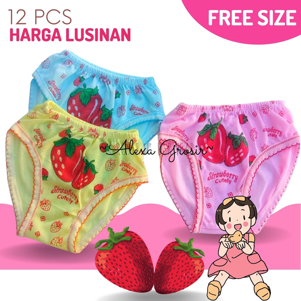 GROSIR 12 PCS CD Celana Dalam Anak Cewek 3-4 Tahun Celana Dalam Anak Murah CD motif strawberry