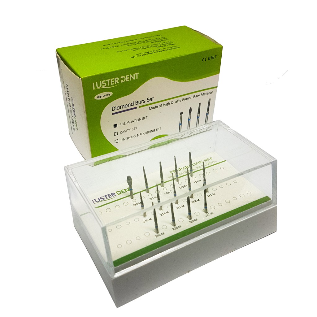 Bur Diamond Preparation Set Lusterdent / Bur Gigi Preparasi / Bur Preparasi Kit 1 Set isi 14 Pcs