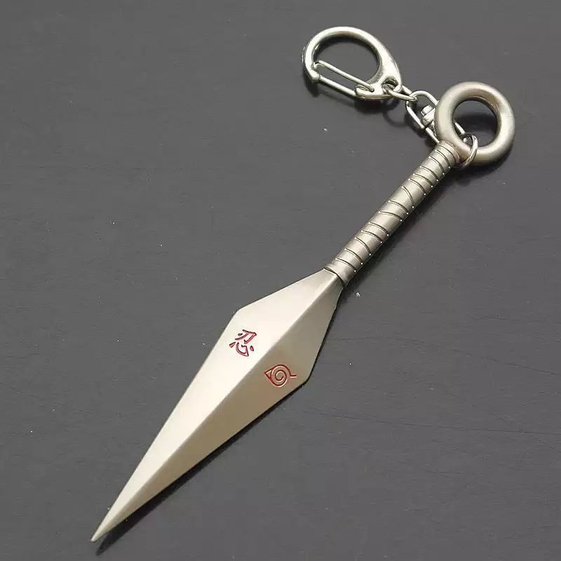 Gantungan kunci kunai senjata pedang anime naruto unik hiraishin minato shuriken kubikiribocho kusanagi sanjin no ogama keychain untuk motor tas mobil dompet-Kunai 1 Silver