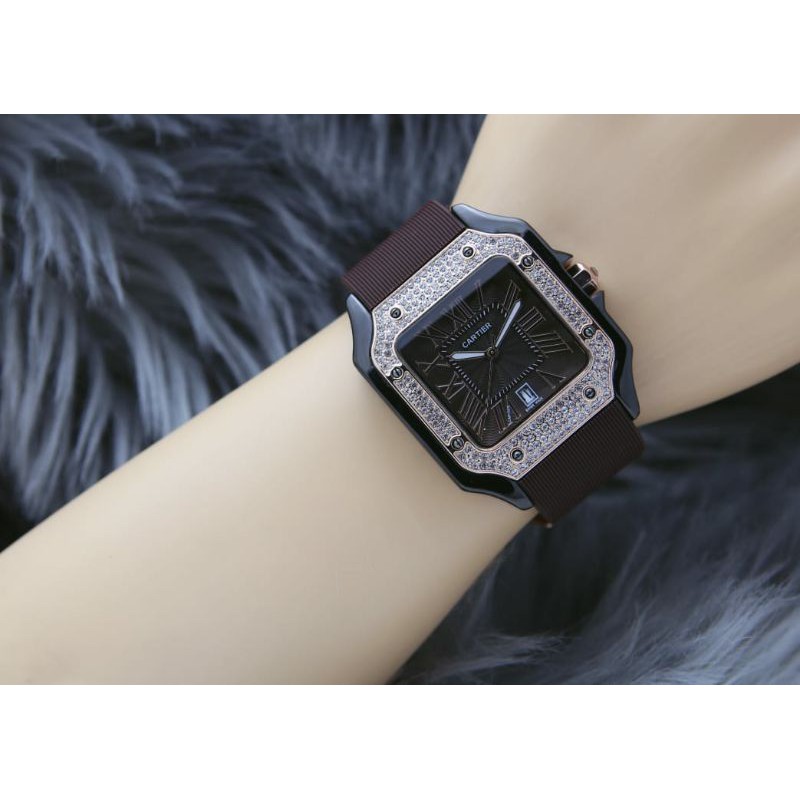 jam tangan wanita Cartier diamond rubber tgl aktif DM4.2cm