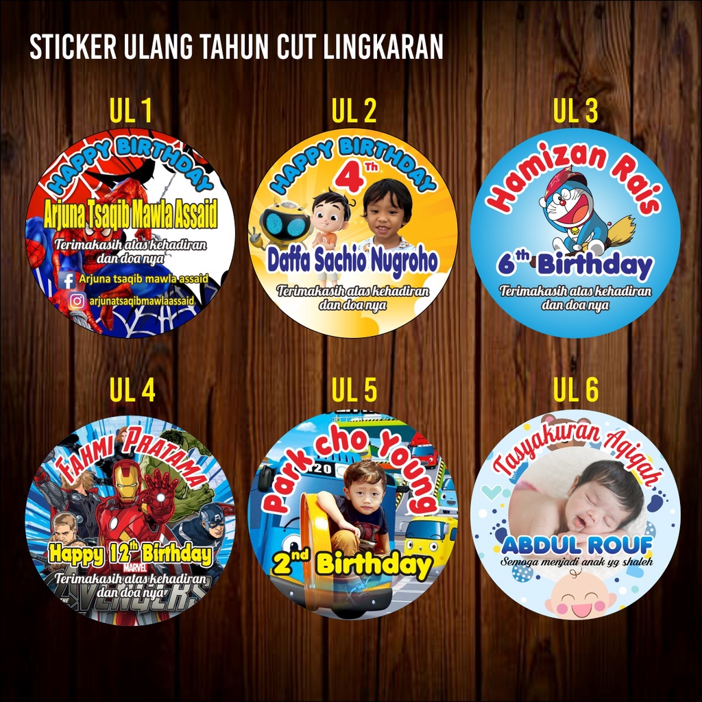 

cetak stiker bulat ulang tahun anak / custom / stiker ultah / free desain template / birthday sticker