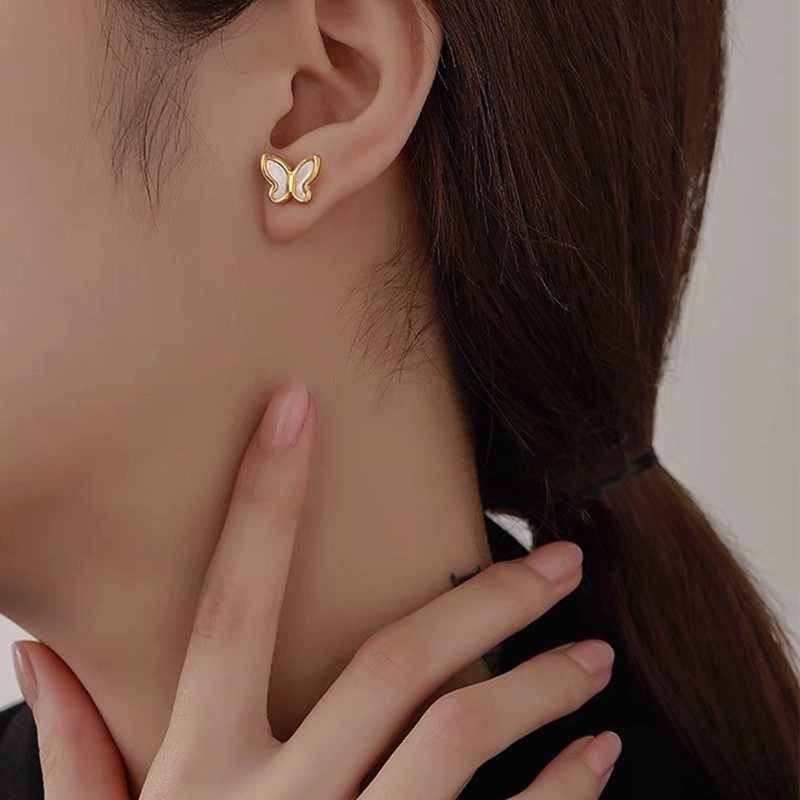 Anting Titanium Anti Karat dan anti luntur asli Anting Wanita Fritillary Butterfly aksesoris mode korea