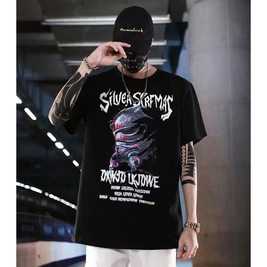 Hip-Pop T-shirt 2021 Ins Super Terkenal Anak Muda Street Fashion T-shirt Sangat Besar Cetak Alien T-