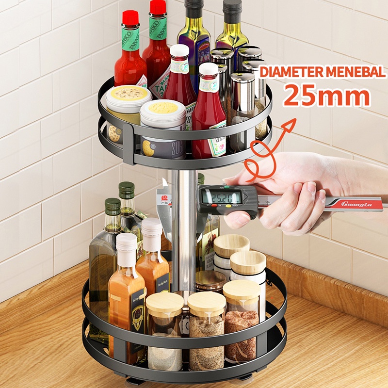 Rak Bumbu Putar Berputar 360 Derajat Rak Bumbu Dapur Stainless Rotate Kitchen Spice Rack Organizer