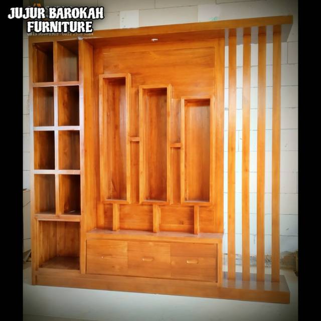 Partisi Sekat Pembatas Ruangan Kayu Jati Minimalis Jujur Barokah Furniture Jepara Shopee Indonesia