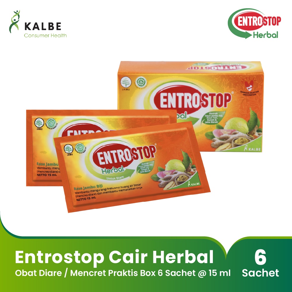 Entrostop Cair Herbal Obat Diare Mencret Praktis Box 6 Sachet @ 15 ml