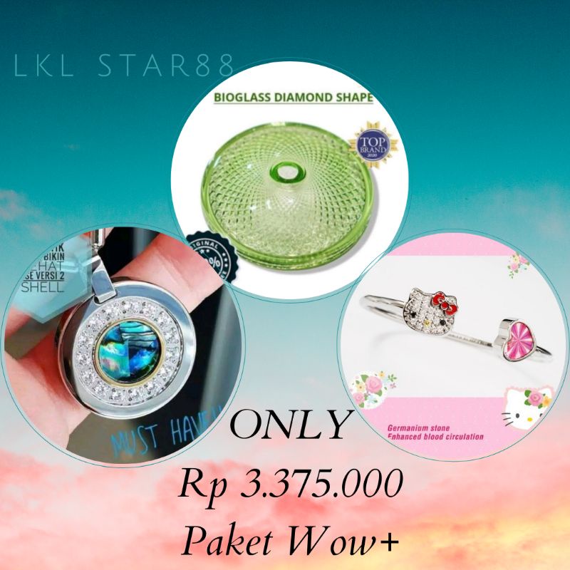 Paket Bioglass Diamond Shape D10 cm + Pendant LSW Shell2 + Bangle Hello Kitty ORI MCI