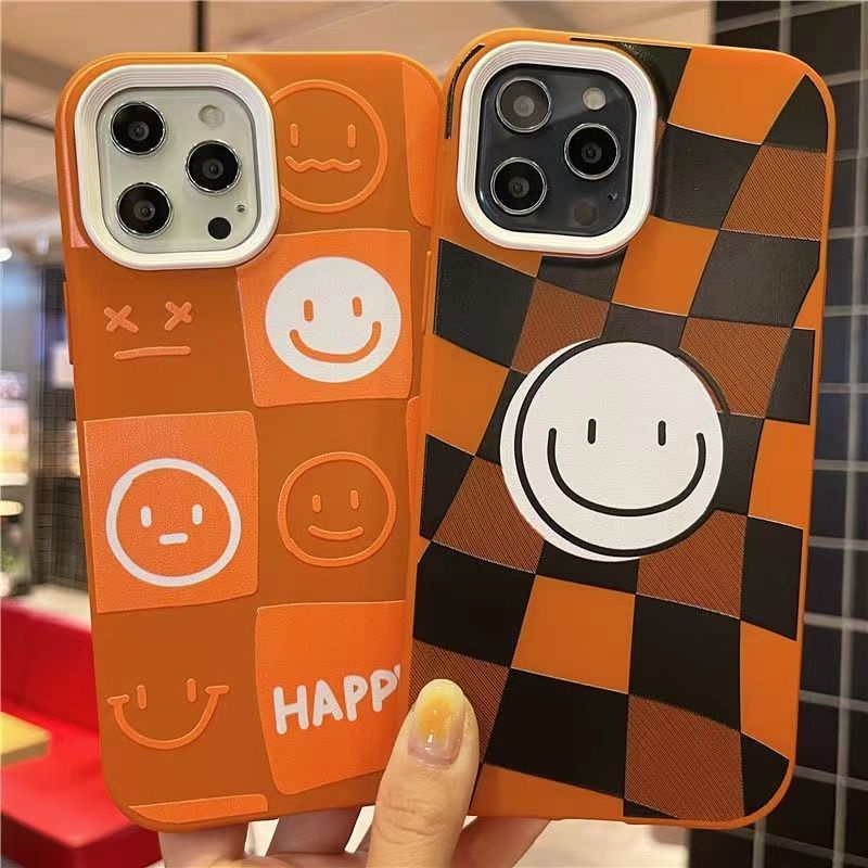 Case Motif Kotak-Kotak Smiley Face Untuk iphone 12 13 11 Pro Max X Xs Max Xr Kos3