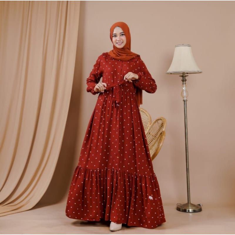 Gamis Polkadot Terbaru,Bahan Rayon,Ukuran Xxl