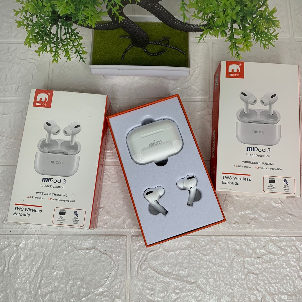 TWS Mi Pod Mione 3 Headset Earphones Bluetooth Wireless Murah Original