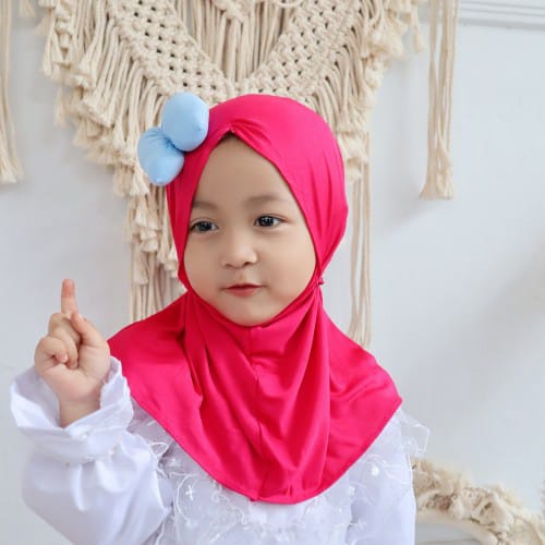 Jilbab Anak Bayi Balita Lubna Minie Mouse Pita Samping Usia 0-3 Tahun Bahan Jersey Terbaru Termurah / Alody's Collection