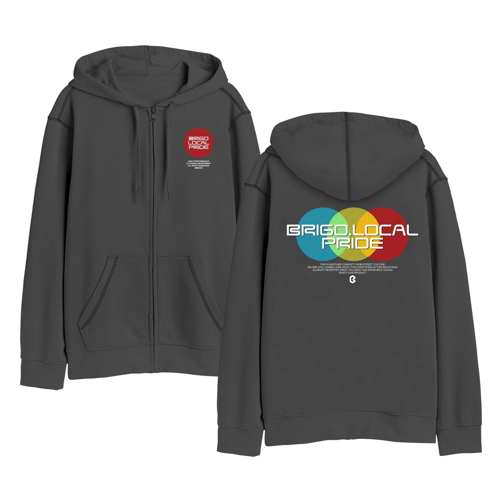 BRIGO Zipper Jumper Hoodie Three Circle II Sweater Hoodie Resleting BRIGO Three Circle Sablon DTF Fleece Cotton II SIZE M-XXL (Pria &amp; Wanita) Free stiker&amp;Gantungan Kunci