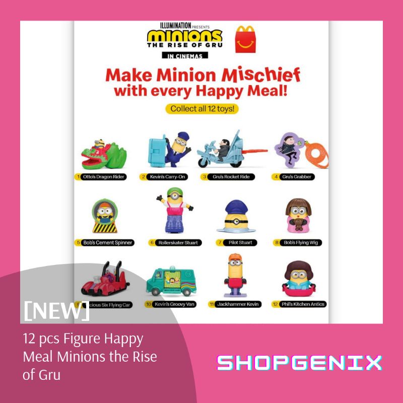 [NEW, RARE] 1 Set Bundle (12 pcs) Happy Meal Minions 2022 MCD Mainan The Rise Of Gru
