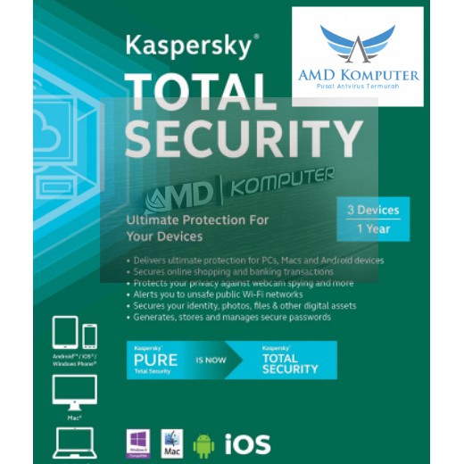 Kaspersky Total Security / Pure Latest Version 3 Pc 1 Tahun original