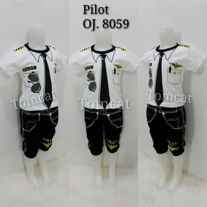 Setelan Baju Profesi Anak Pilot Kaos Celana Joger Kostum Murah