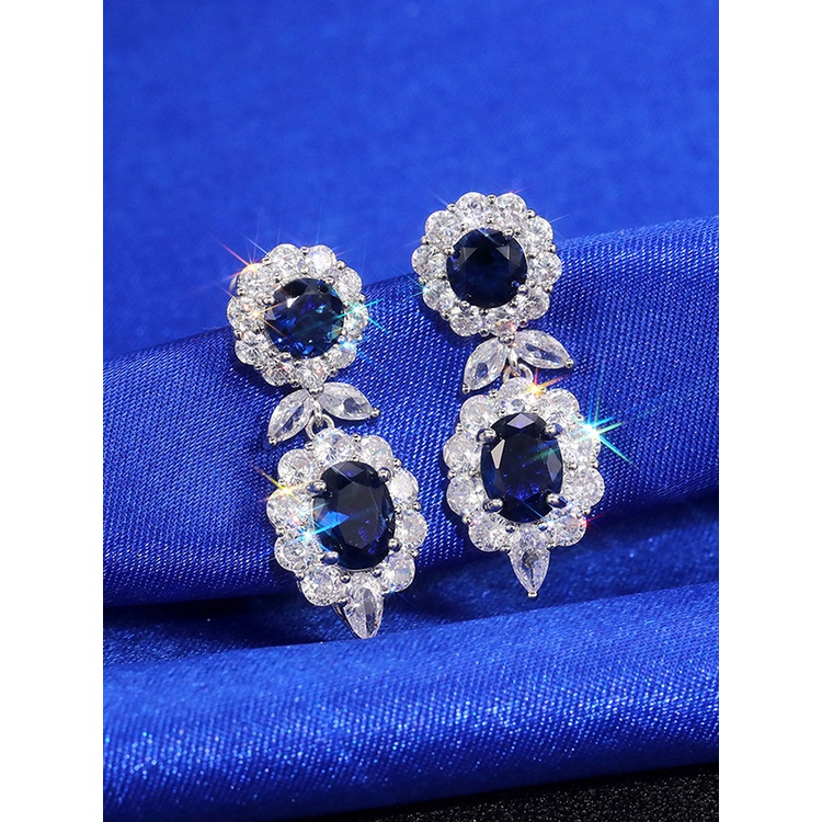 Anting Menjuntai Bahan Cubic Zirconia Warna Biru Untuk Wanita