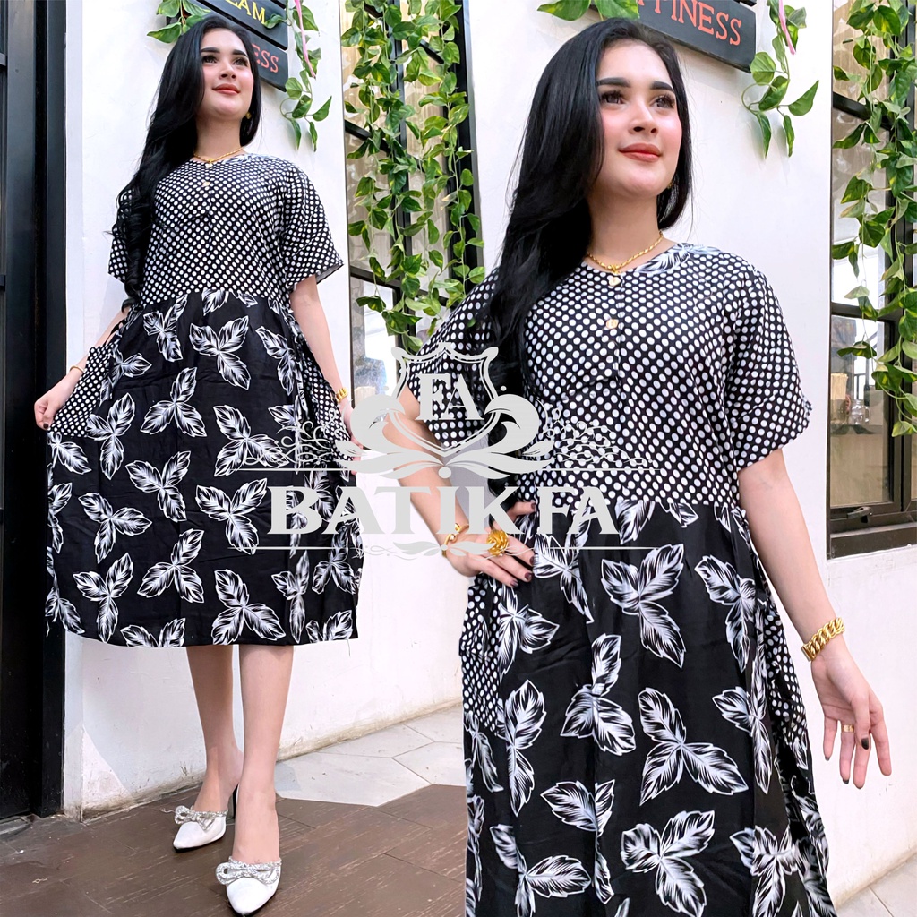 BATIK WANITA KEKINIAN DASTER BUSUI LENGAN PENDEK RAYON CENTINI SIMANIS ( HITPUT MONOCROM OSHIN DORRY SAKURA POLKA ) BUMIL KANCING DEPAN MURAH ADEM