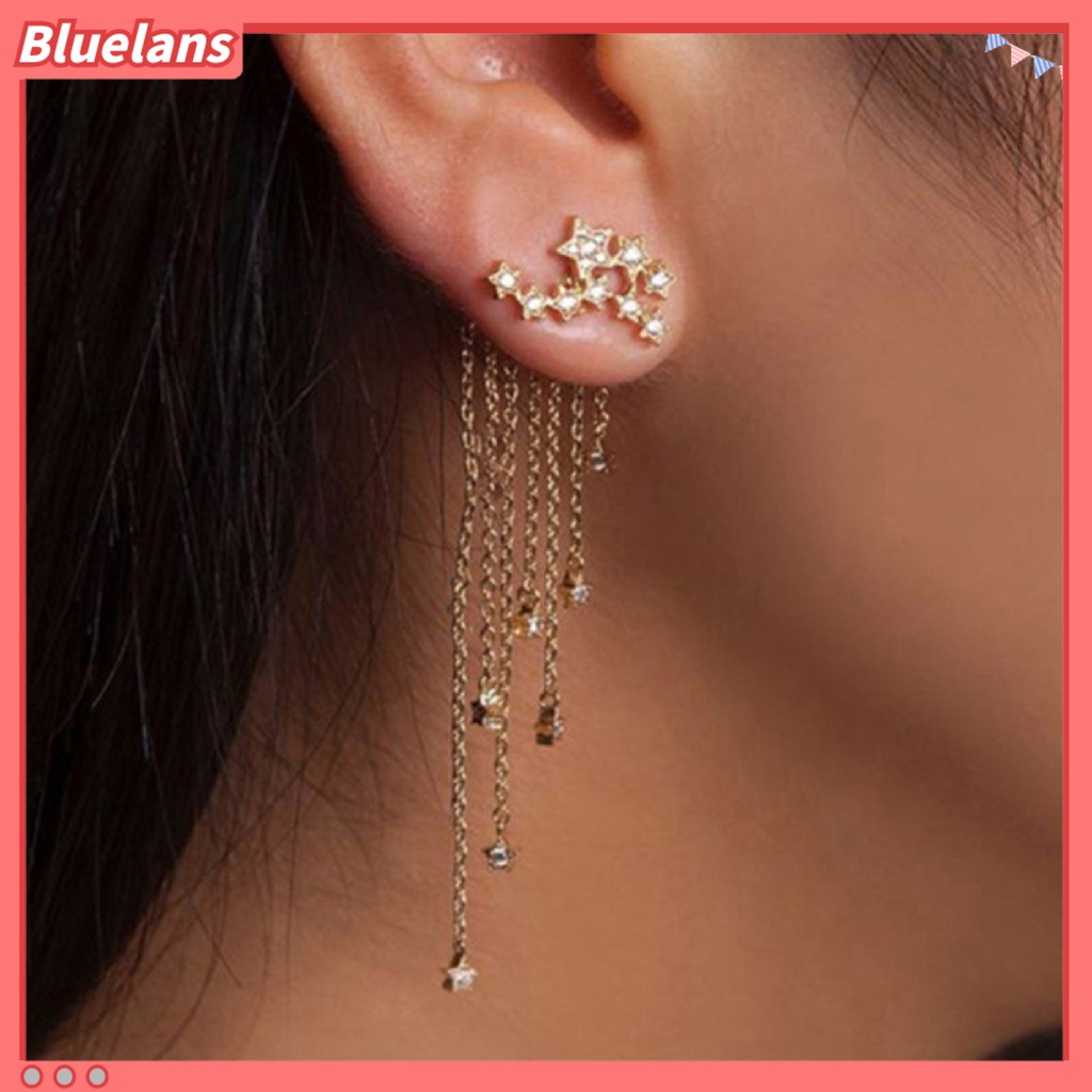 Bluelans 1Pc Eardrop Tassel Design Safe Alloy Rhinestone Stars Chain Ear Jacket for Women