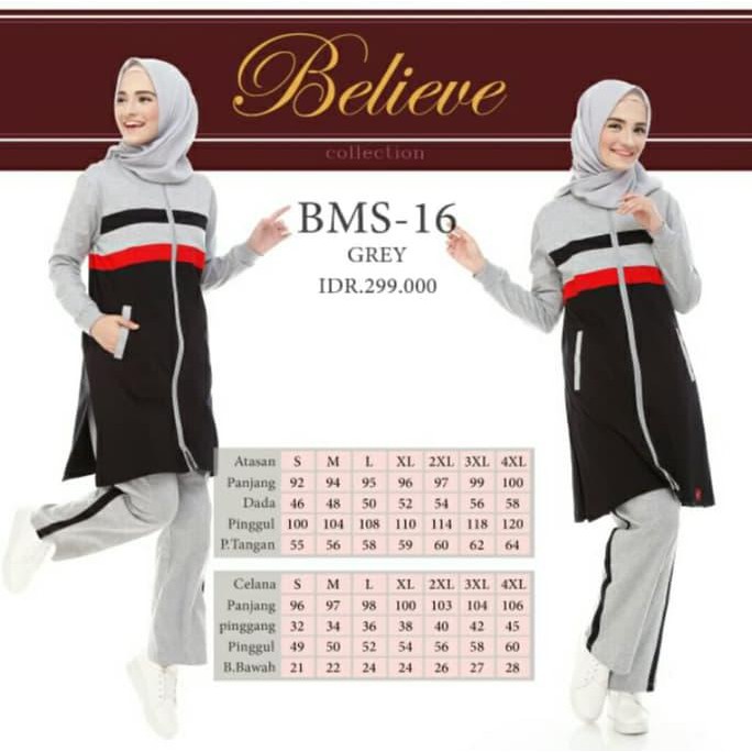 Baju BAJU SENAM SETELAN Celana Training Olahraga Muslim WANITA MODIS BMS 16 - Grey, S