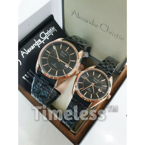 Jam tangan couple alexandre christie ac 8578 MD Black Rosegold