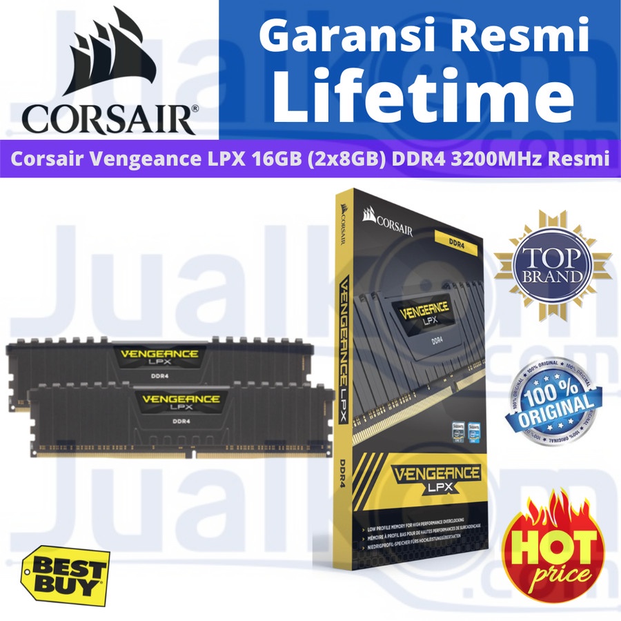 Corsair Vengeance LPX 16GB (2x8GB) PC 3200 DDR4 CMK16GX4M2E3200C16 Resmi