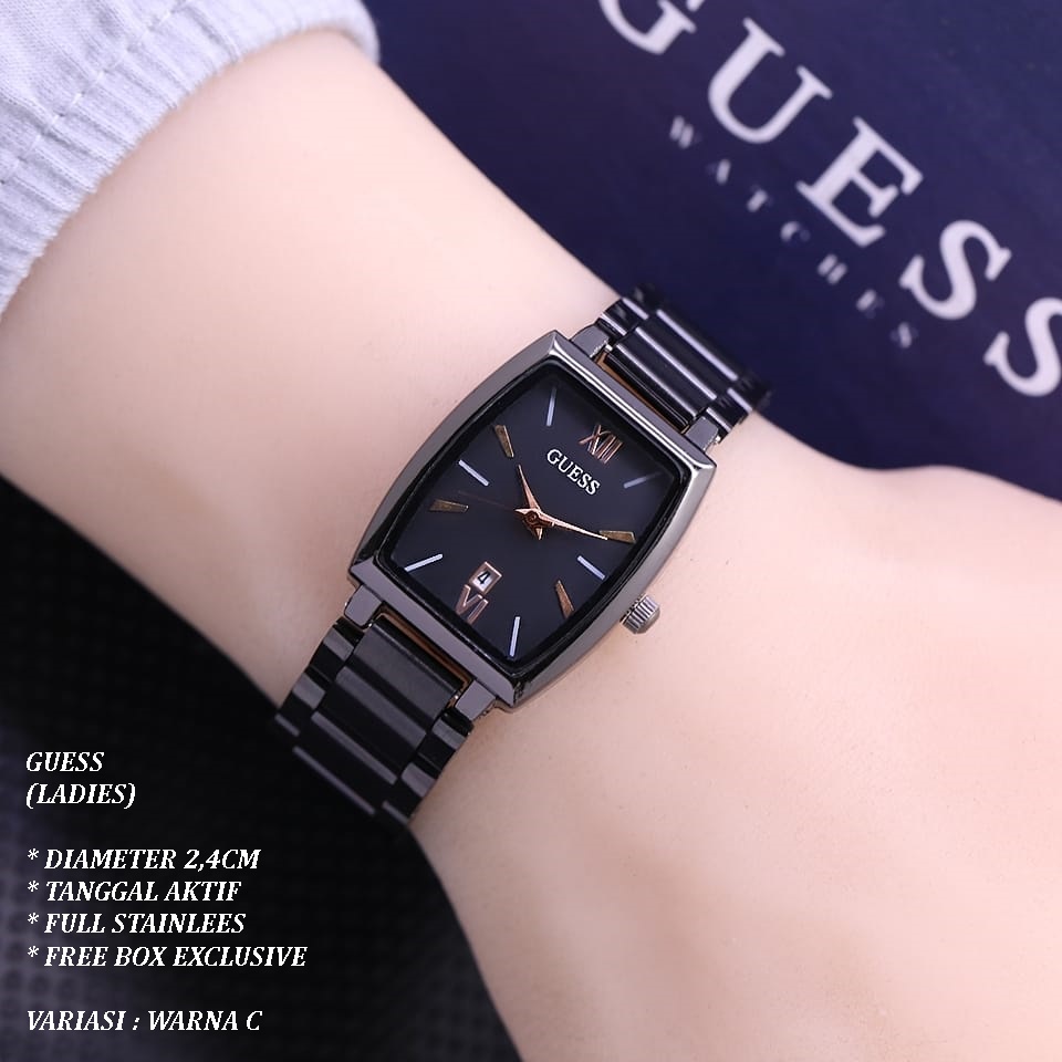 (FREE BOX) JAM TANGAN WANITA GUESS RANTAI BODY OVAL TANGGAL AKTIF