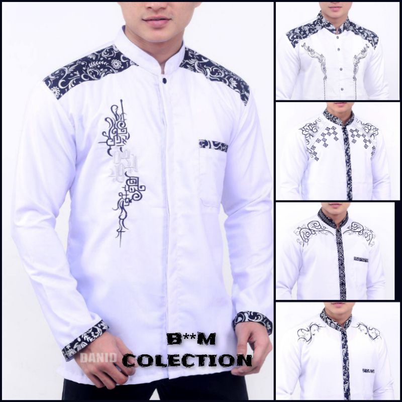 TERBARU / BAJU KOKO bordir lengan panjang kombinasi batik fashion muslim pria bahan adem tebal