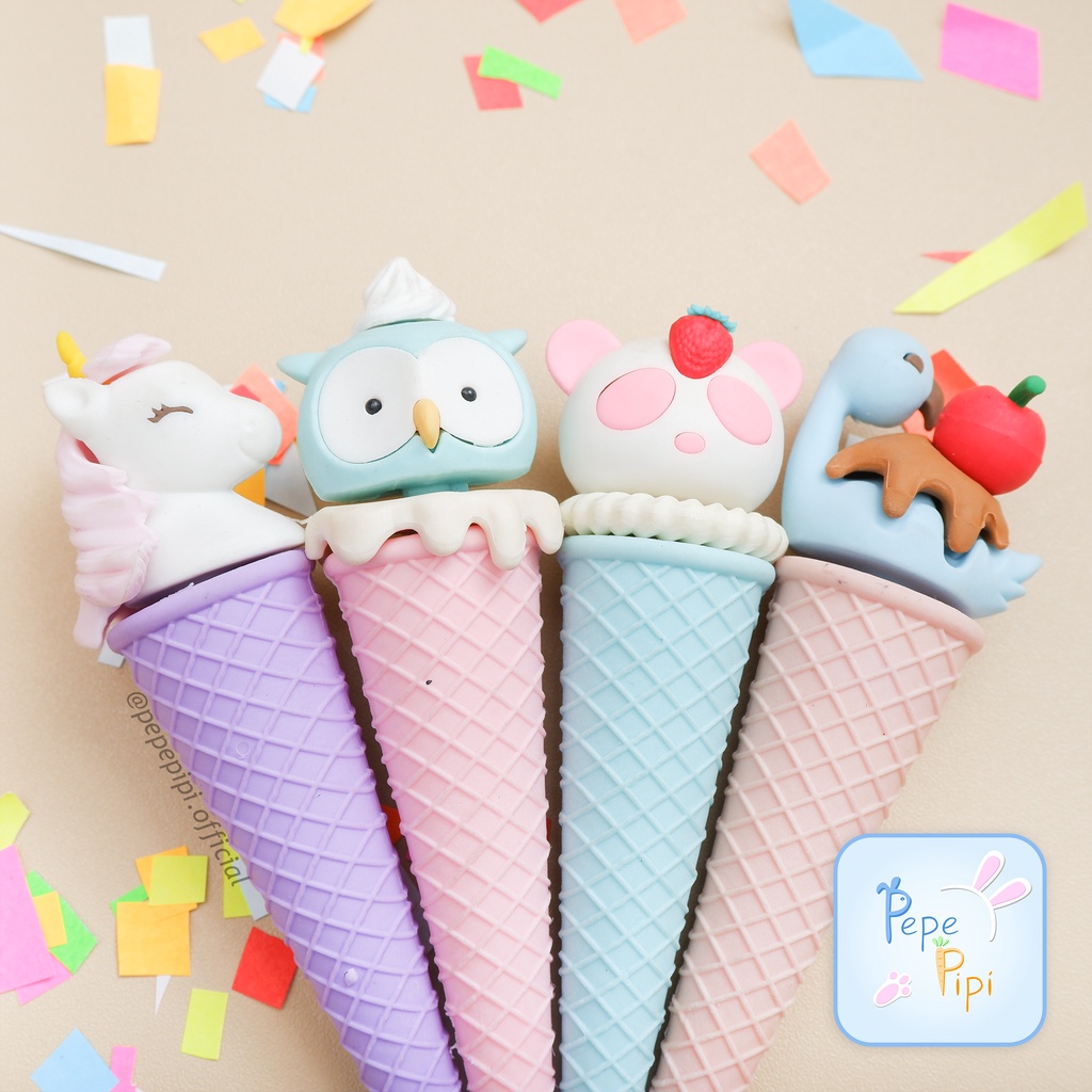 Penghapus Box Qi Hao Ice Cream QH-8418 Eraser Setip Hapusan Pensil Swan Unicorn Panda Owl Burung Hantu