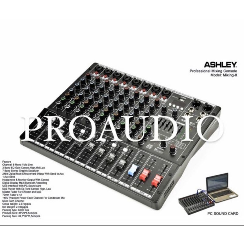 Mixer Ashley Mixing 8 channel USB bluetooth Soundcard USB rec