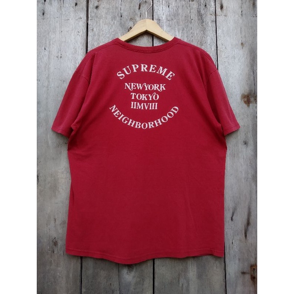 kaos supreme x neighborhood jumbo big size fit XXL merah second original