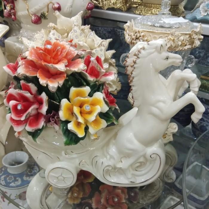 Kkoch | Pajangan Bunga Keramik Kuda/ Bunga Capodimonte/ Bunga Keranjang Super Murah
