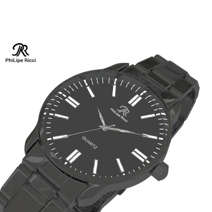 PhiLipe Ricci Jam Tangan Pria Besi Rantai Analog Terbaru Hitam BLCK21
