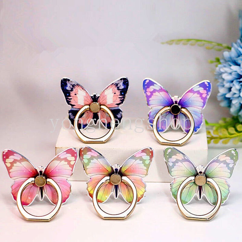 Butterfly Ring Holder Hp Universal Bentuk Kupu-Kupu Aksen Glitter