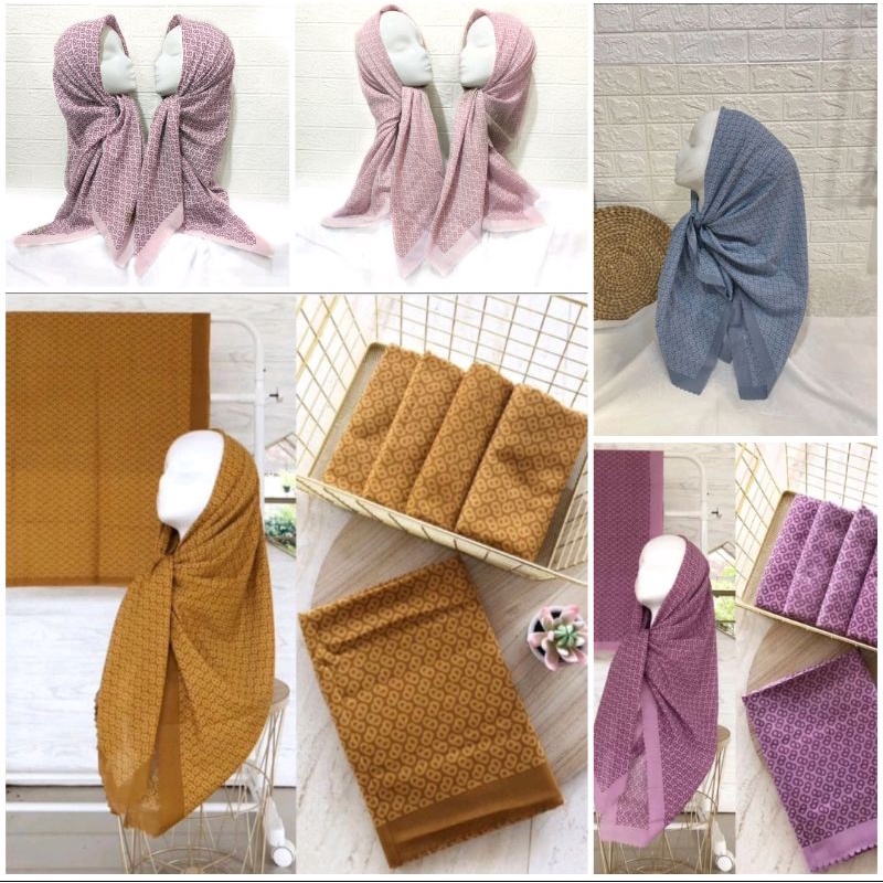 Kerudung Segi Empat Jilbab Motif Button KW Hijab Bahan Voal Premium Kerudung Sublime Lasercut Hijan 